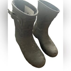 Hunter black leopard textured fur lined short rainbow boots size 6 wellies